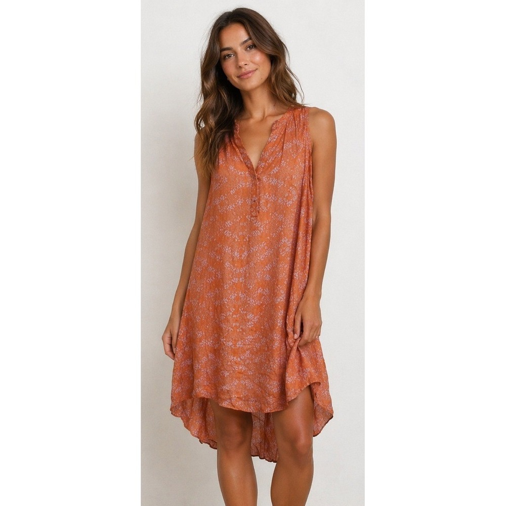 Mcginn BOHO Dress‎ Womens Small Orange Silk Geometric High Low Sleeveless